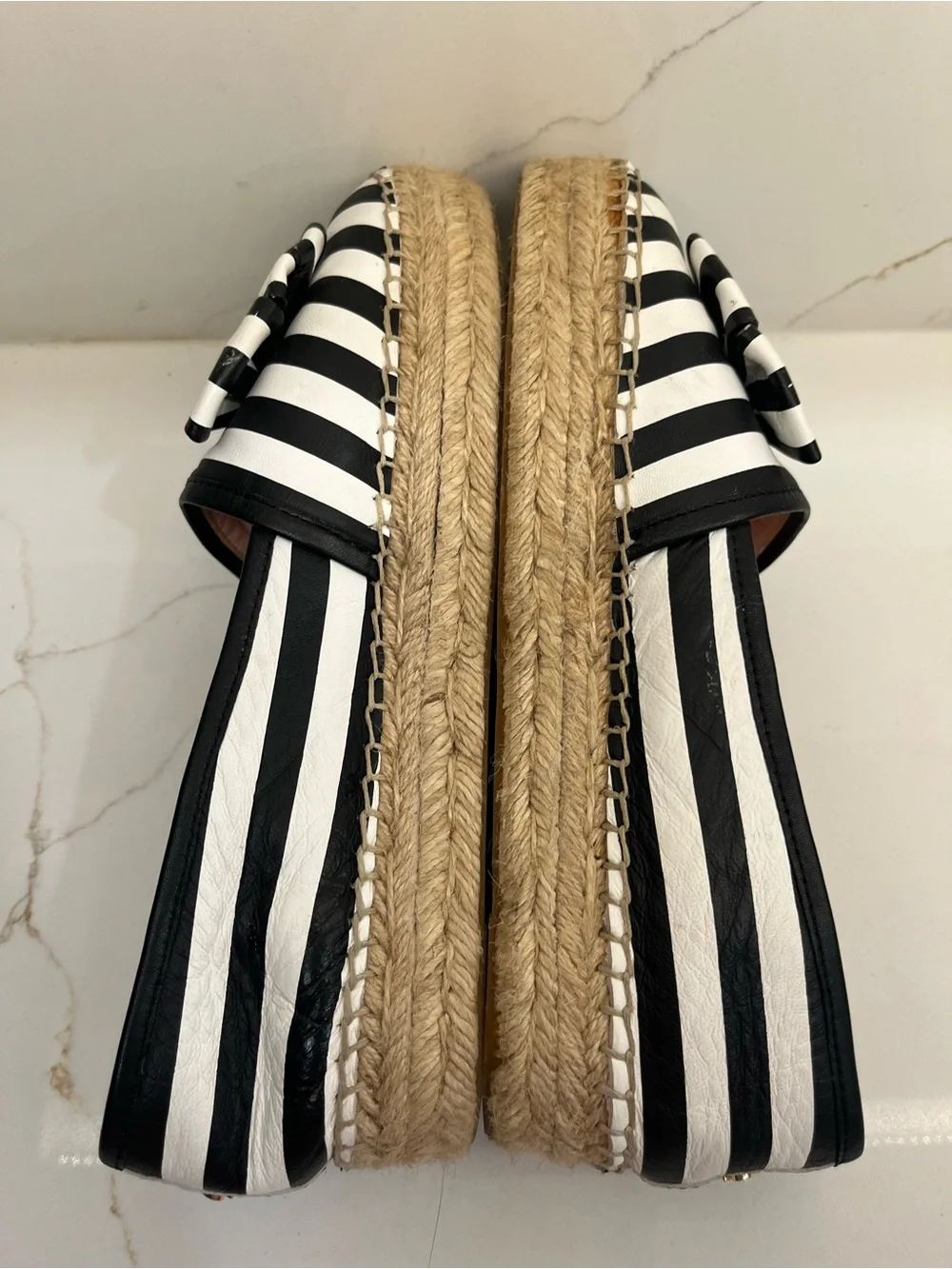 Kate Spade New York Black & White Striped Bow Espadrille Flats Size 7.5